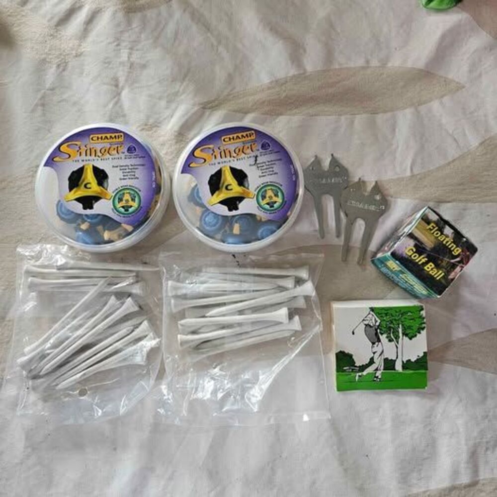 CHAMP Golf Spikes, Tees, Divot Tools, Floating Golf Ball & More Lot